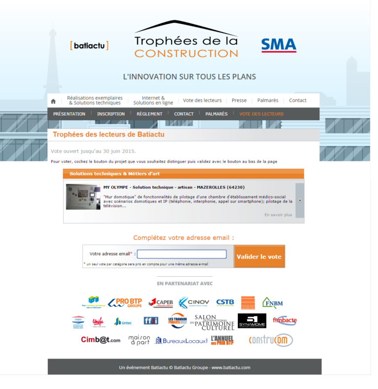 Participation aux Trophées de la construction BATIACTU 2015